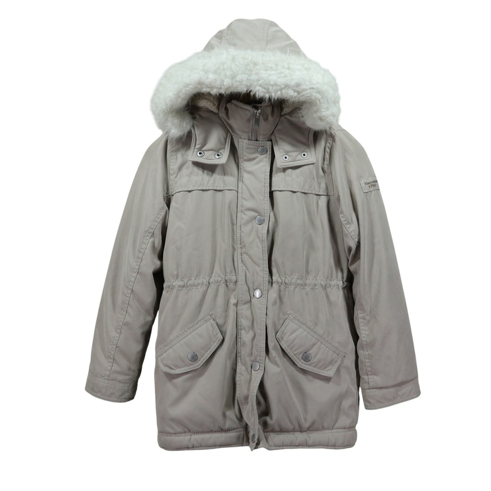 Abercrombie Kids Parka 11/12 Tan Utility Y2K Faux Fur Hooded Jacket